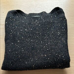 LOFT Black Sparkle Knit Crewneck Sweater